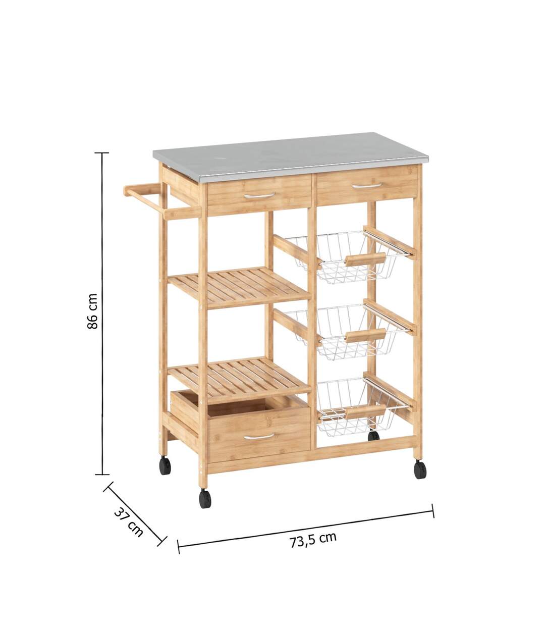 Desserte grand modèle à tiroirs et paniers en bambou BELYA - Beige-3