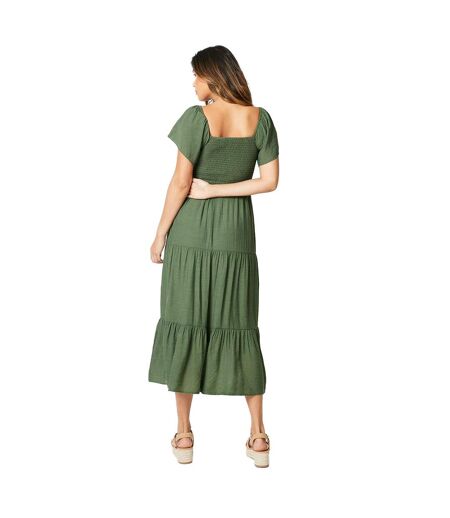 Womens/ladies shirred bodice midi dress khaki green Principles