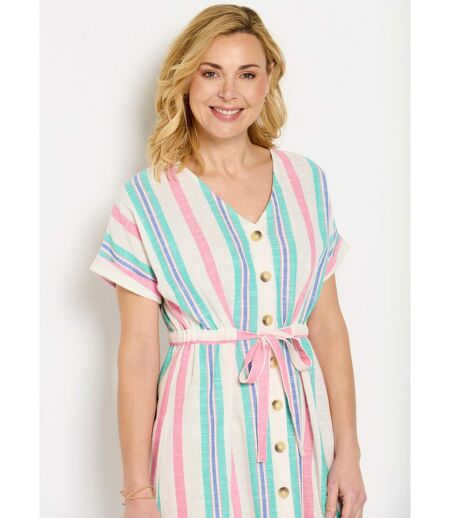 Robe courte boutonnée col V coton rayé