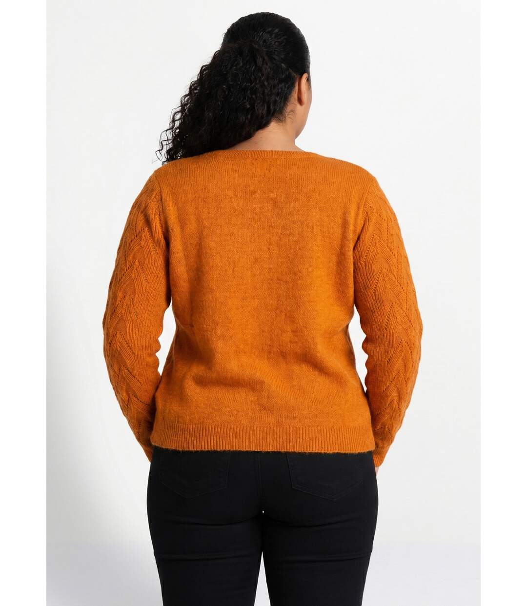 Pull doux uni col rond maille fantaisie-2