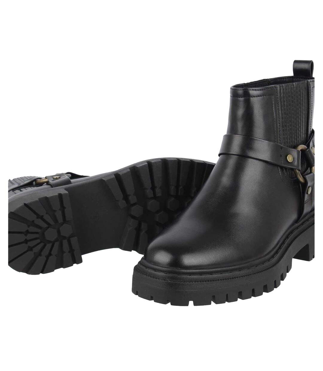 Womens/ladies Leather Block Heel Motorcycle Boots Black Jack Wills-4