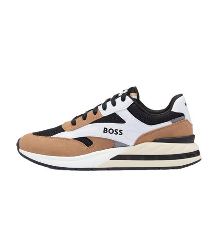 Mens Kurt Leather Running Trainers Brown Boss
