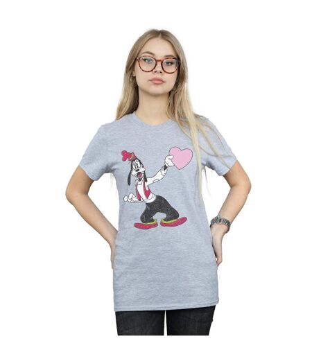 Disney Femmes/Ladies - T-shirt en coton avec petit cœur Goofy Love (Gris sportif) - UTBI37238