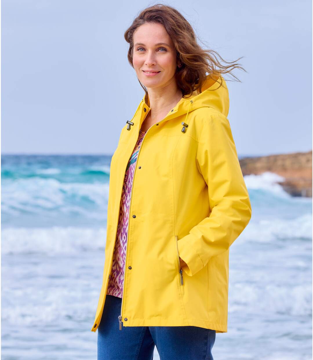 Women's Yellow Hooded Windbreaker-1