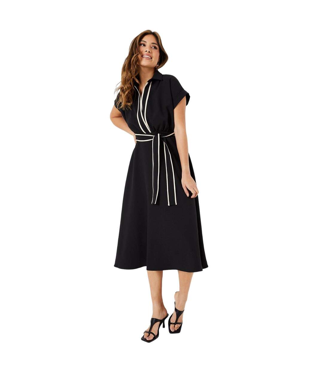 Womens/ladies Contrast Detail Waist Tie Midi Dress Black Principles-1