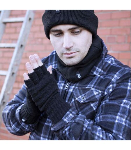 Mens Warm 3.2 TOG Fleece Lined Winter Thermal Fingerless Gloves in Khaki & Navy