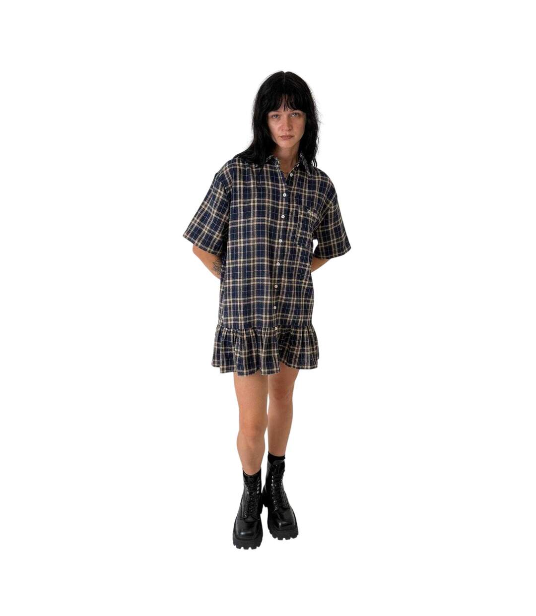 Robe Chemise Motif/style À Carreaux Femme Bleu The Ragged Priest-1