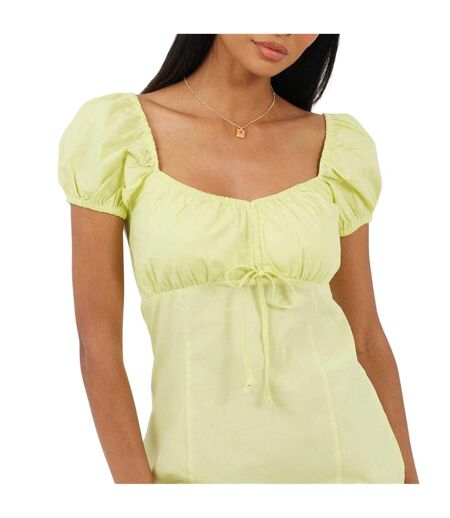 Womens/ladies Square Neck Puff Sleeve Mini Dress Lime Brave Soul
