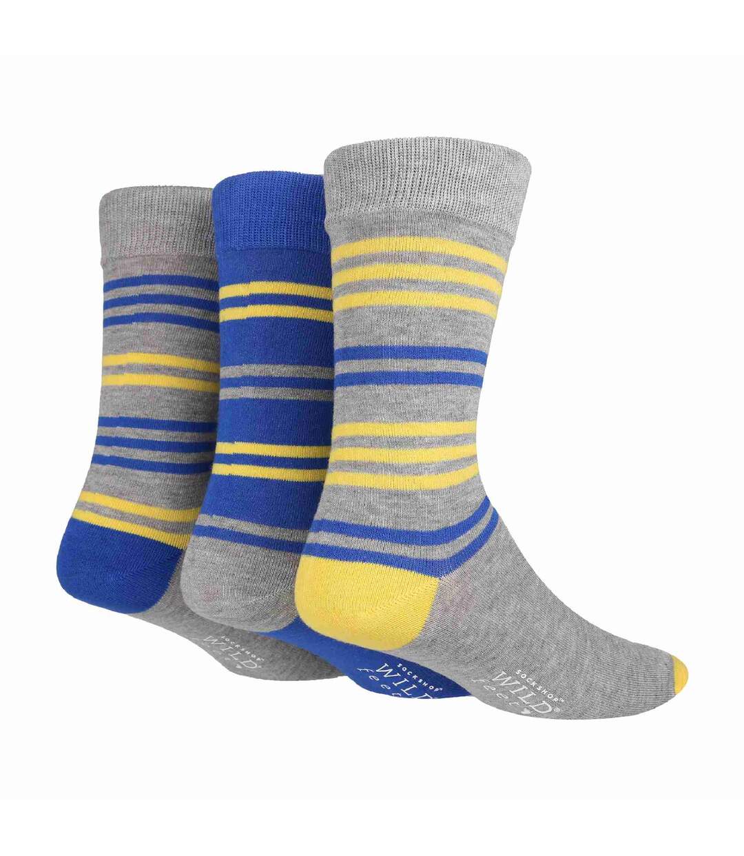 Wild Feet - 3 Paires Chaussettes Homme | Chaussettes Bambou Unies et Rayures-1