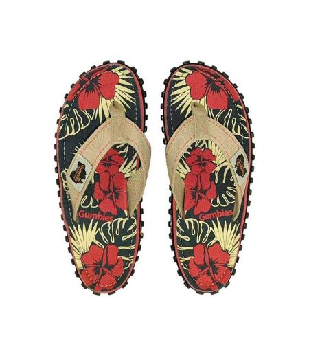 Mens Islander Hibiscus Denim Flip Flops Multicoloured Gumbies