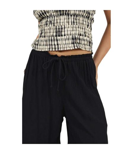 Womens/ladies Viscose Crinkled Trousers Black Brave Soul