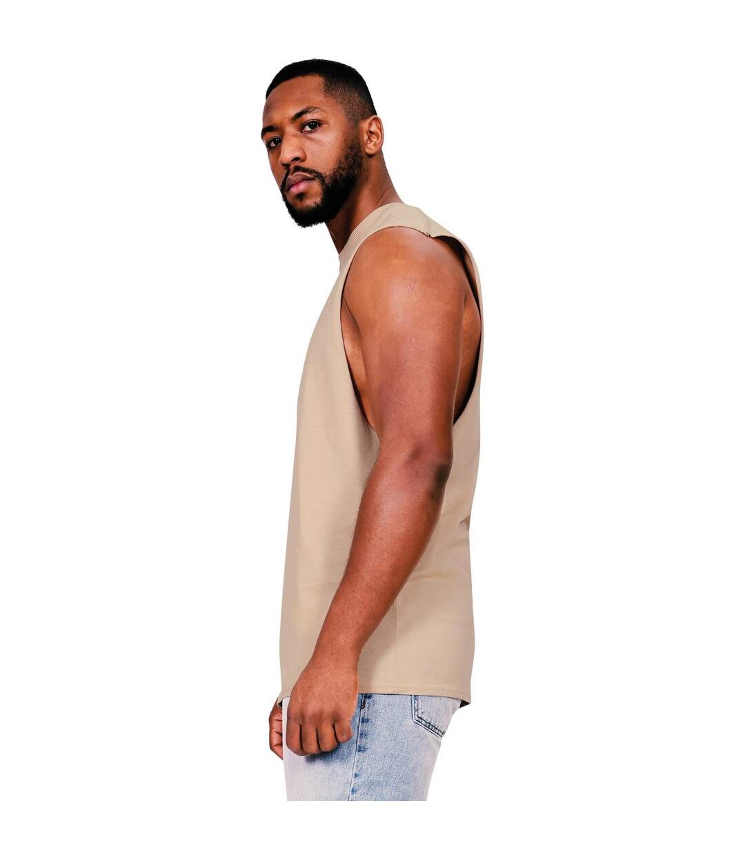 Mens core ringspun cotton raw edge tall tank top sand Casual Classics