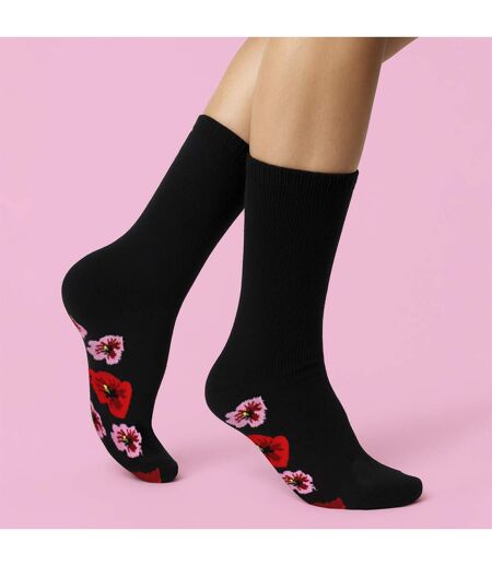 5 Pairs Ladies Poppy Footbed Socks - Soft Cotton Rich Floral Everyday Socks