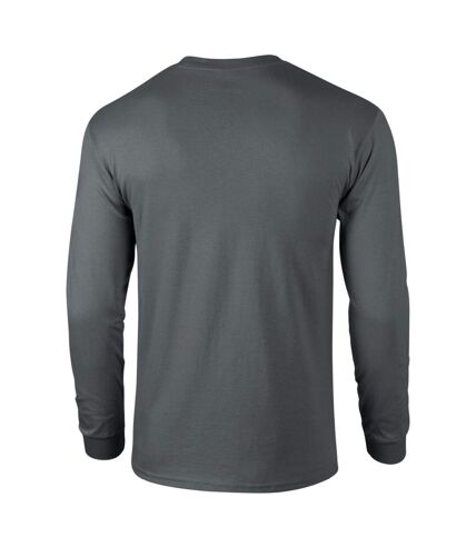 Gildan Mens Plain Crew Neck Ultra Cotton Long Sleeve T-Shirt (Charcoal)