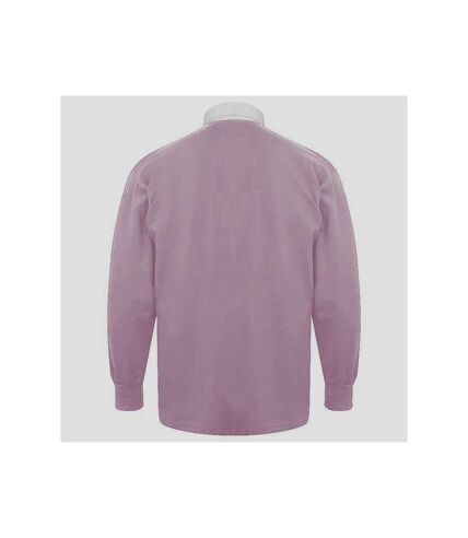 Polo de rugby à manches longues 100% coton homme rose clair/blanc Front Row