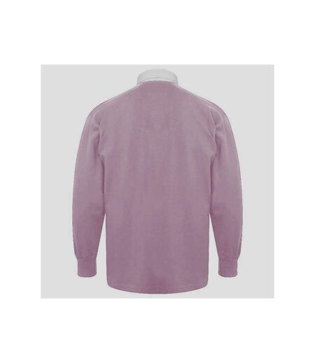 Polo de rugby à manches longues 100% coton homme rose clair/blanc Front Row