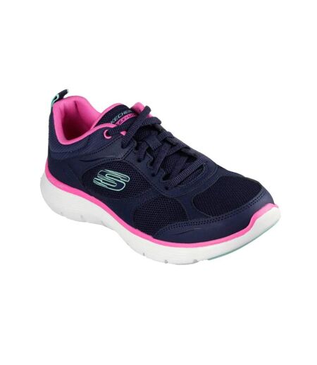 Womens/ladies Flex Appeal 5.0 Fresh Touch Leather Trainers Navy Hot Pink Skechers