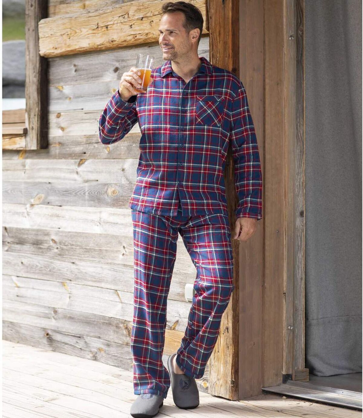 Men's Checked Flannel Pajamas - Blue Burgundy  Atlas For Men