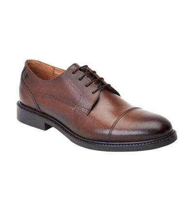 Mens magnus leather toe cap derby shoes burnt brown Base London