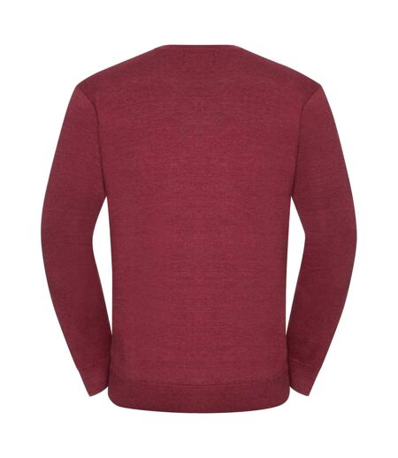 Russell Collection Mens V-Neck Knitted Pullover Sweatshirt (Cranberry Marl)