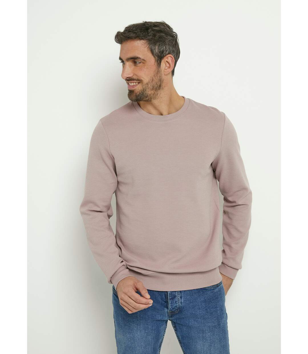 Sweat texturé col rond manches longues-1