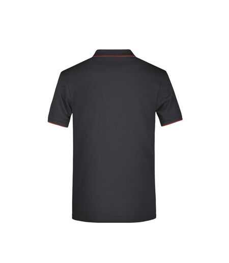 Polo Motif/style Rayures Contrastées Homme Noir Rouge James And Nicholson
