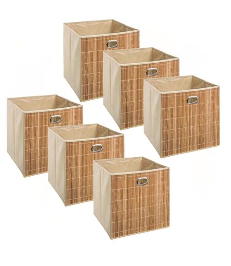 Lot de 6 Boîtes de rangement design en bambou et tissu - Beige
