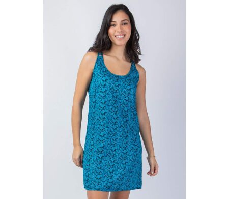 Robe courte dos ajouré SYLVIA imprimé ethnique bleu Coton Du Monde