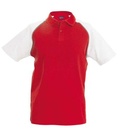 Polo de baseball à manches courtes homme rouge/gris clair/blanc Kariban