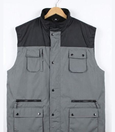 WORKER SH1034 IMPERMÉABLE — Gilet sans manches gris et noir : étanchéité totale et confort polaire