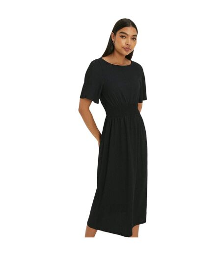 Womens/ladies Shirred Waist Short-sleeved Midi Dress Black Dorothy Perkins
