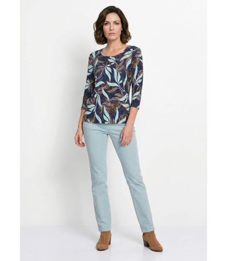 T-shirt droit manches 3/4 imprimé feuillage