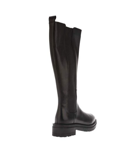 Womens/ladies tenley leather elasticated knee-high boots black Dune London