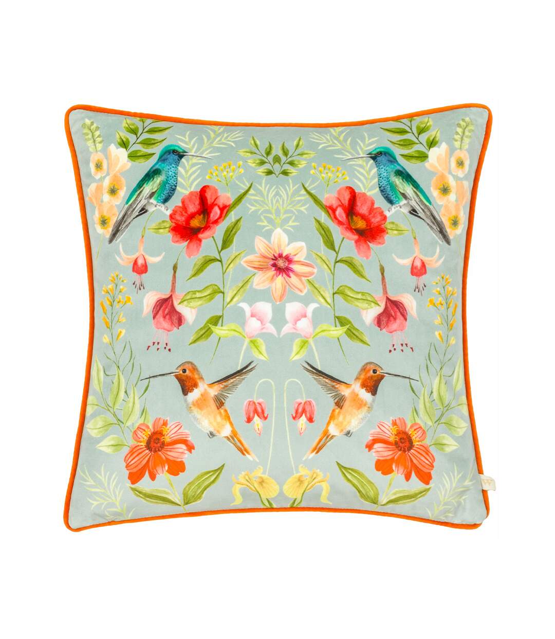 Nectar contrast piping velvet blossom cushion cover 43cm x 43cm white/orange Wylder-1