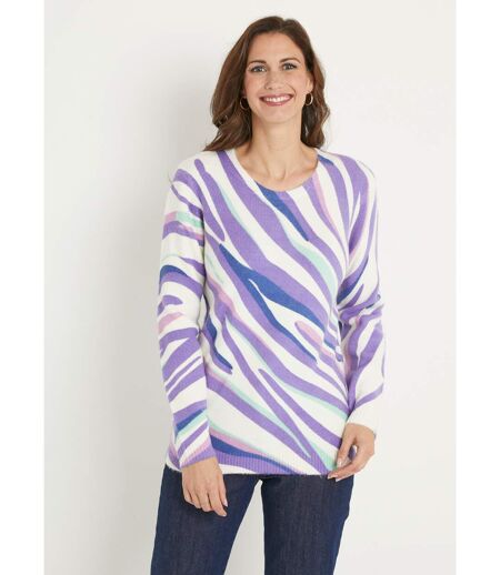 Pull doux court col rond imprimé graphique
