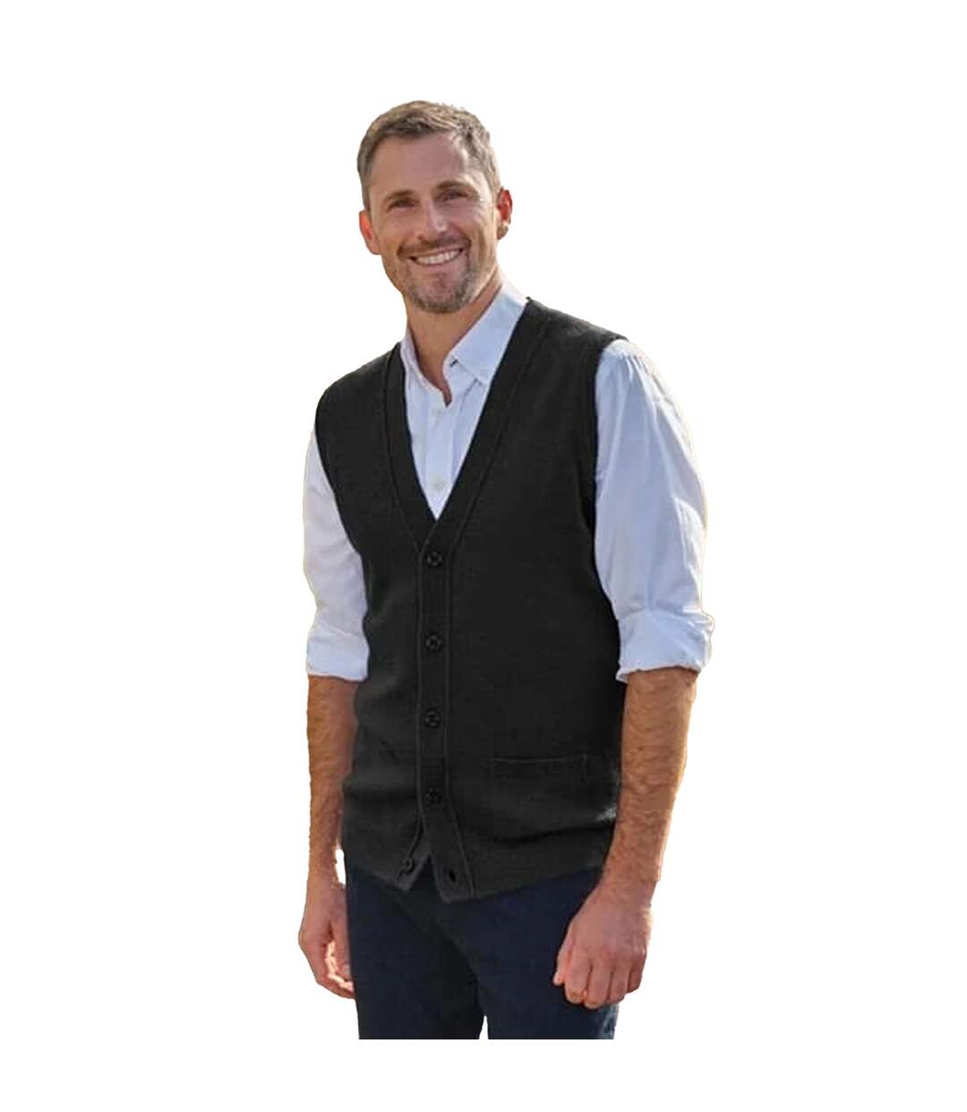Gilet En Laine D'agneau Pour Hommes Noir WoolOvers-1