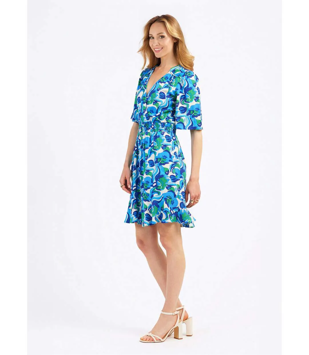 Robe courte taille élastiquée à motif-3
