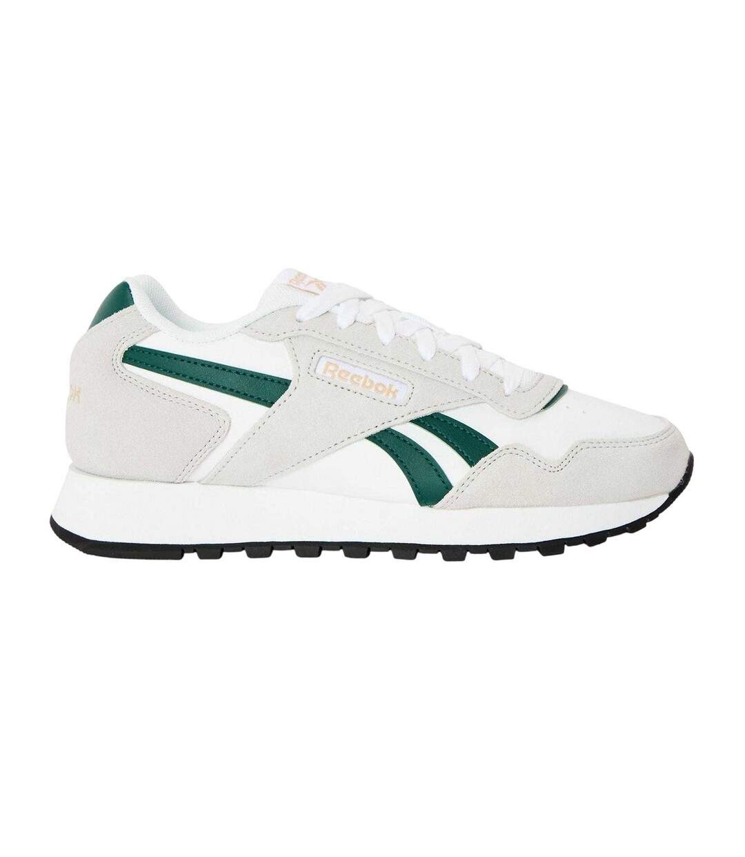 Mens Glide Leather Flat Trainers White Green Reebok-1