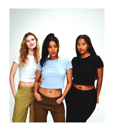 Womens/ladies Micro-rib Cropped T-shirt Solid Natural Blend Bella + Canvas