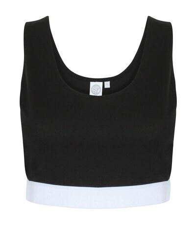 Womens/ladies fashion jacquard crop top black/white Skinni Fit