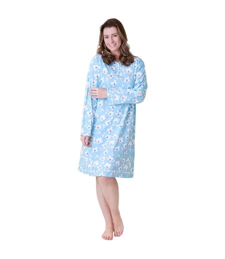Chemise De Nuit Femme Bleu Clair Blanc Camille