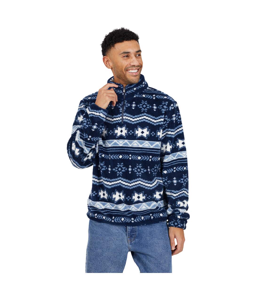 Mens Borg Quarter Zip Fleece Navy Multicoloured Brave Soul-2