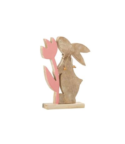 Statuette Déco Lapin Fleur 27cm Rose & Beige