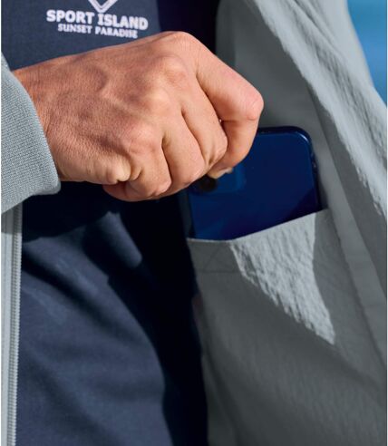 Men's Hooded Windbreaker Jacket - Water-Repellent - Light Grey