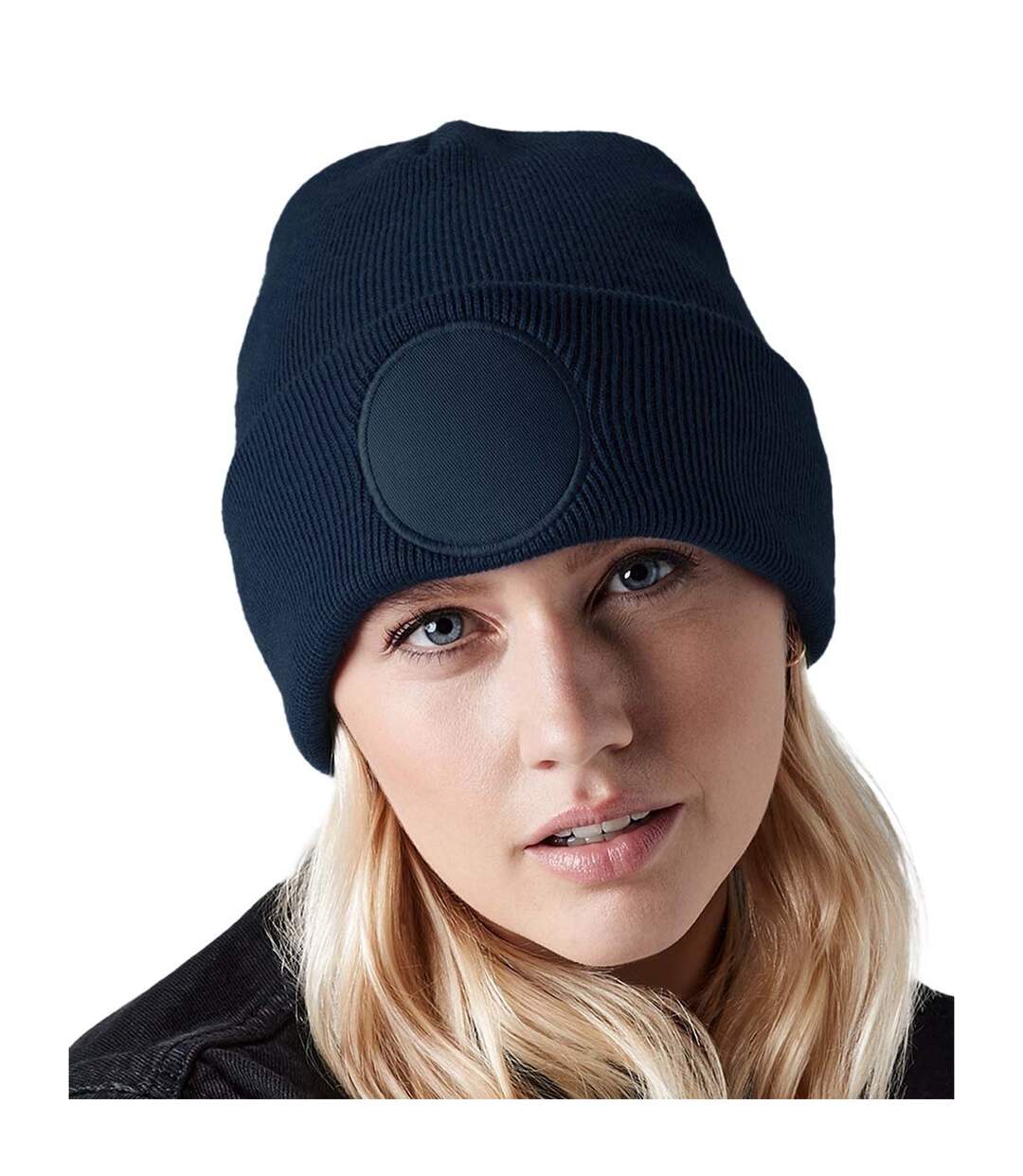 Circular Patch Beanie French Navy Beechfield-2