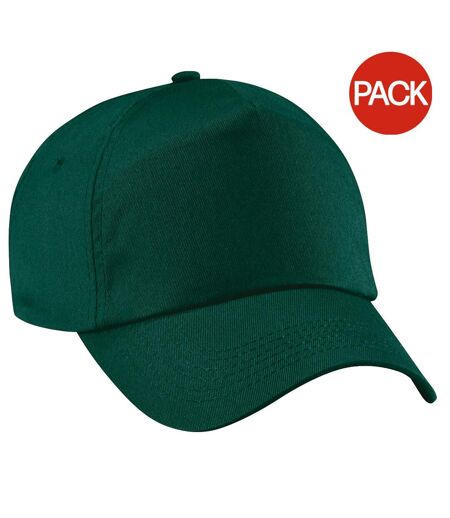 Beechfield Unisex Plain Original 5 Panel Baseball Cap (Pack of 2) (Bottle Green) - UTRW6698