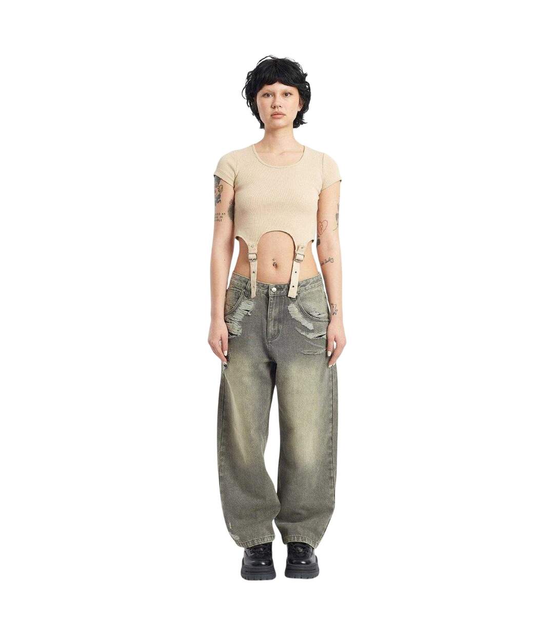 Jean Crescent Femme Gris The Ragged Priest-1