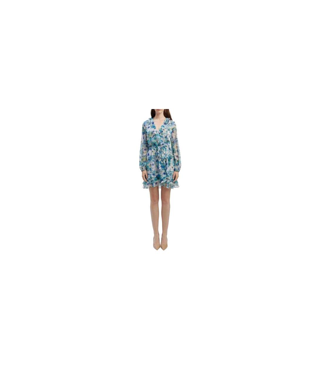 Womens/ladies Frill Chiffon Wrap Dress Blue Green Bardot-1