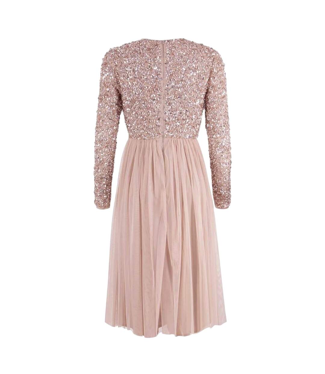 Womens/ladies V Neck Long-sleeved Wrap Dress Pale Mauve Deluxe-3