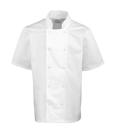 Premier Unisex Studded Front Short Sleeve Chefs Jacket (White) - UTRW1125